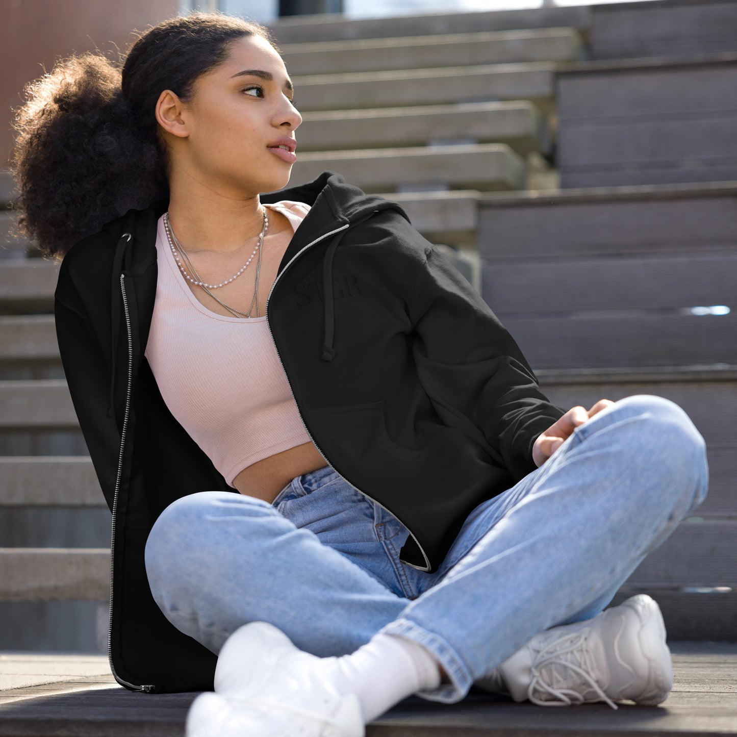 STGR Black Steel Zip-Up Hoodie